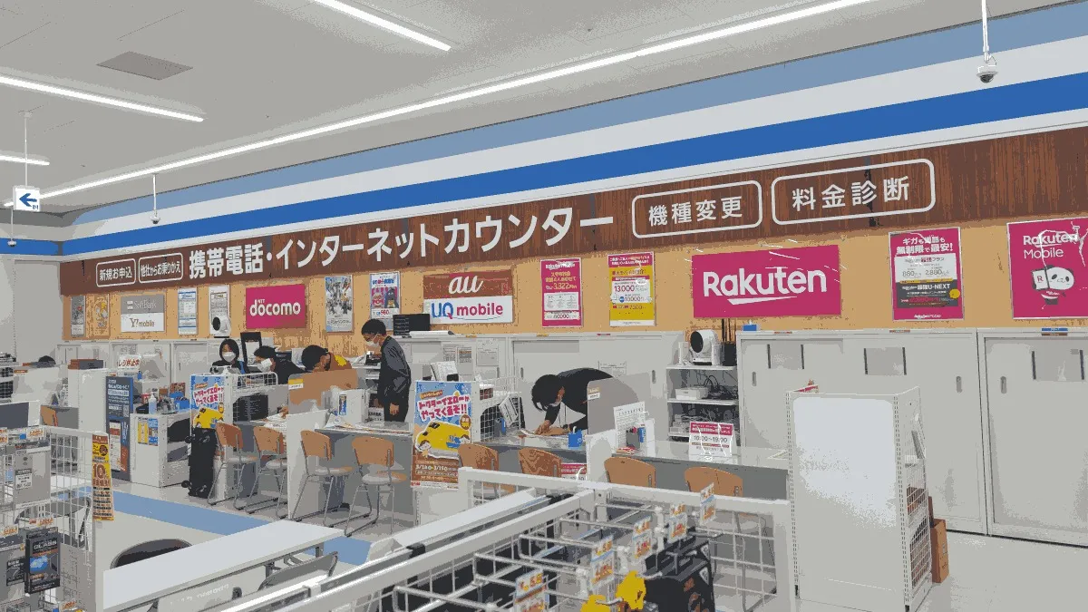 ケーズデンキ クロスモール花ケ島店の店舗外観イメージ（イラスト風）