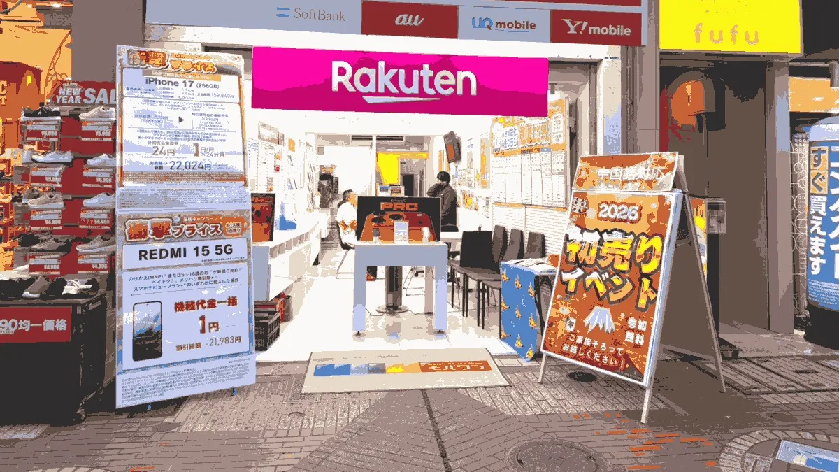 モバワン 伊勢佐木モール店の店舗外観イメージ（イラスト風）